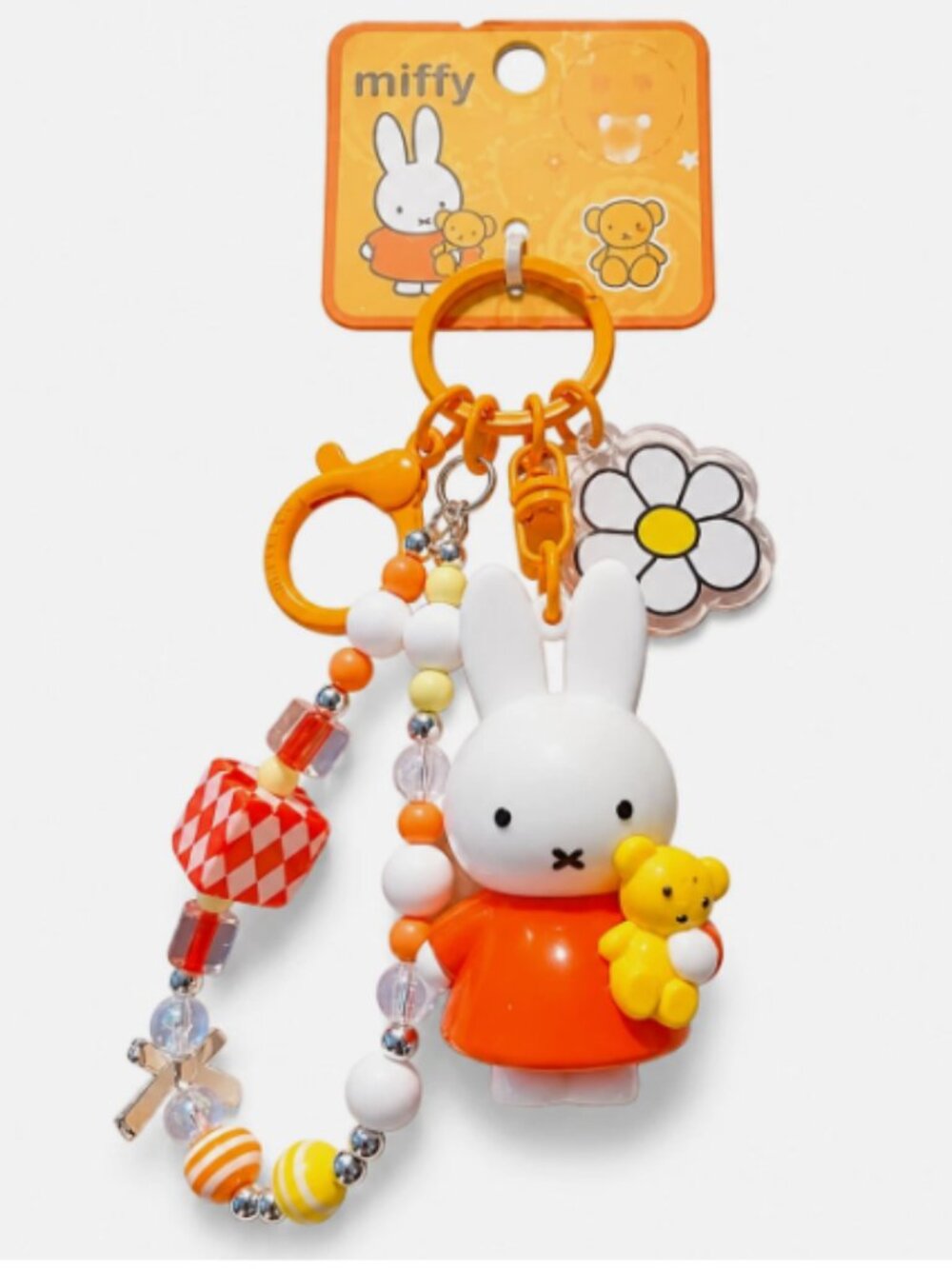 New Miffy Key Fob Keychain Charm Bag Holder Skirt Rabbit Flower Clip Orange Bead